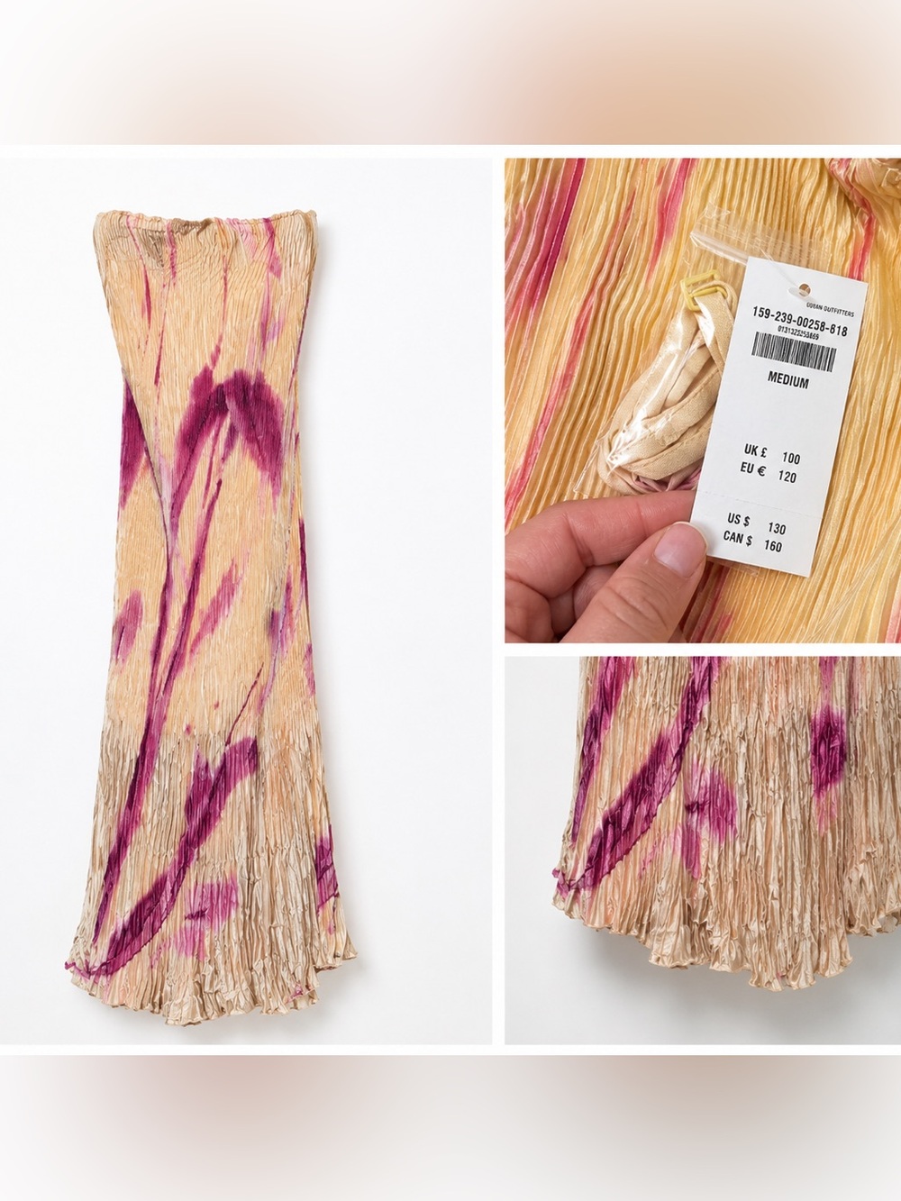 Abercrombie & Fitch Beige Dress with Pink Brushstroke Print